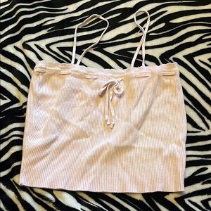 Pink Ribbed Crop Top with Tie Detail